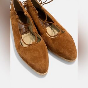 Michael Kors Collection Suede Lace-Up Pointed Toe Flat Cognac EU 38 / US 8 NWOT